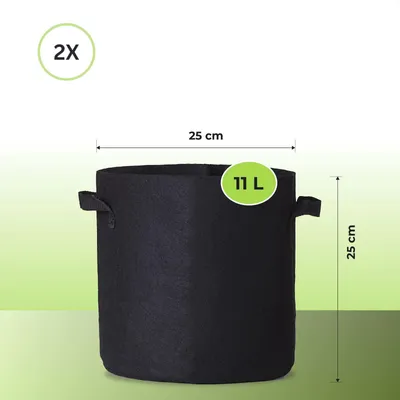 Produktbild von Pflanzsack mit Henkeln Grow Pot Bag Pflanztasche Pflanzbehälter 11 Liter – 2 Stück atmungsaktiv & wiederverwendbar