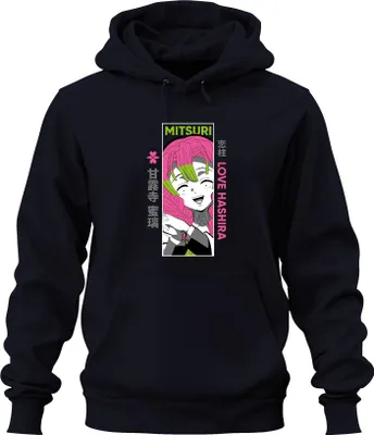 Produktbild von Mitsuri Love Hashira Demon Slayer Anime Geschenk Otaku kawaii Uni Hoodie Kapuzenpullover, Navy, XXL