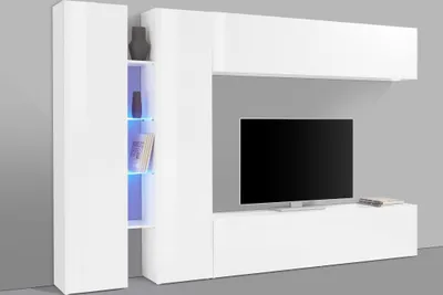 Produktbild von Wohnwand >Benevent< (5-teilig) in Weiß Hochglanz - 280x180x30 (BxHxT)