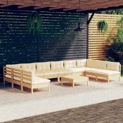 Produktbild von Möbel 11-tlg. Garten-Lounge-Set mit Creme Kissen Massivholz Kiefer - Terrassenmöbel 3097193