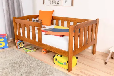 Produktbild von Kinderbett / Juniorbett Kiefer massiv Vollholz Eichefarben 96, inkl. Lattenrost - 90 x 160 cm (B x L)