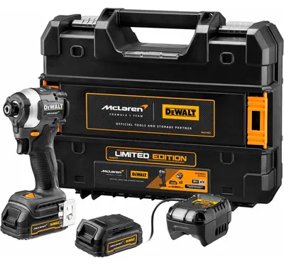 Immagine prodotto di Avvitatore a impulsi a batteria DeWALT DCF85ME2GT-QW 18V 1,7Ah, 1/4 di pollice - Design McLaren