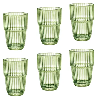 Longdrinkgläser 38 cl grün 6er-Set gehärtetes Glas