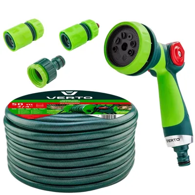 Produktbild von VERTO Gartenbewässerung Komplettes Starterset: Gartenschlauch (3/4" x 20 m - 50 m), diverse Düsen & Spritzen, Schlauchverbin