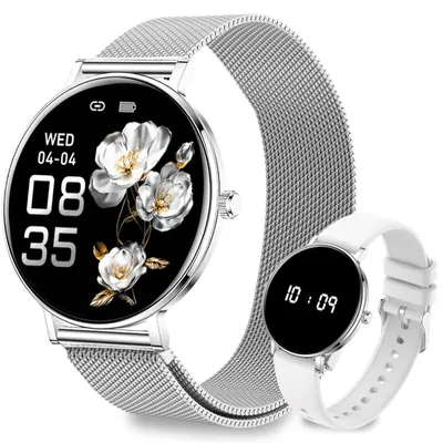 Produktbild von Smartwatch Damen Herren 8mm Ultradünn Always-On Display Smart Watches mit 7 Tage Akkulaufzeit Pulsuhr SpO2 Schlafmonitor Telefonfunktion IP68 Silber