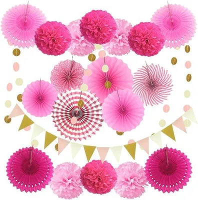Produktbild von Famanu Dekorationsset mit Papierpompons, Fächern, Wimpeln und Girlanden - 21 Stück