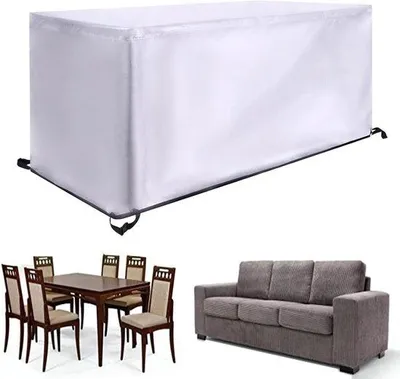 Obrázek produktu pro Ochranná plachta na zahradní nábytek – potah na stůl – potah na lavičku – voděodolná, odolná proti UV záření – 215 x 135 x 90 cm – stříbrná