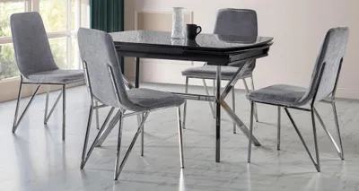 Produktbild von Esszimmer Set Grau Garnitur Tisch 4x Stühle Design Modern Möbel Luxus Esstisch