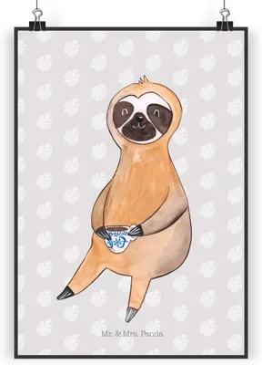 Produktbild von Mr. & Mrs. Panda Bild Faultier Kaffee DIN A3 - Grau Pastell - Geschenk, Plakat, Posterdruck, Wandbild, Genießer, Coffee, wanddeko, Coffeeaddict, Coffeelover, Kaffeetasse