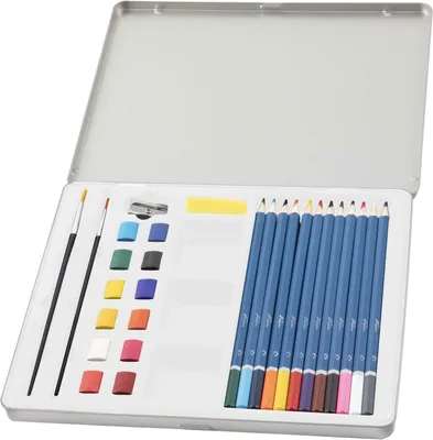 Image de Aquarel Verfset dans une boîte en pin, 28dlg
