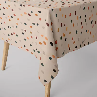 Produktbild von SCHÖNER LEBEN. Tischdecke aus Baumwolle Punkte Tupfen ecru grün orang Größe 80x80cm