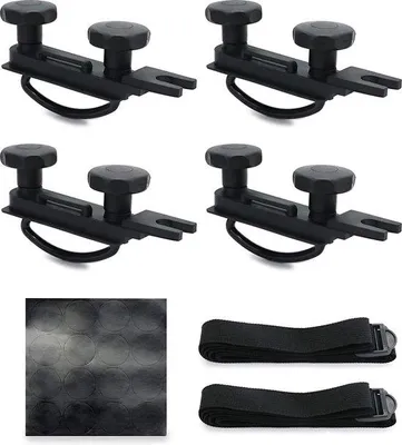 Obrázok produktu pre Tomivo® U-držiak pre strešný kufor, 4-dielna sada, vnútorná šírka 85 mm / rozstup otvorov 90 mm, priemer 7 mm, legovaná oceľ a plast, vrátane 8 robustných bezpečnostných matíc