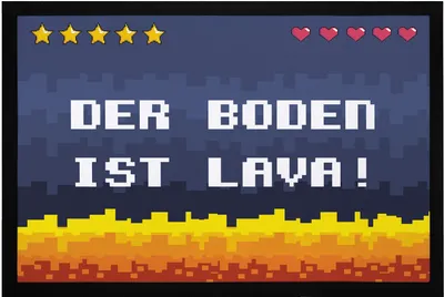 Produktbild von Fußmatte mit Spruch Der Boden ist Lava Kinderspiel Videogame rutschfest & waschbar Moonworks® schwarz 60x40cm