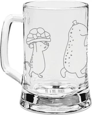 Produktbild von Mr. & Mrs. Panda Krug Schildkröte Maus - Transparent - Geschenk, Gravur Bierkrug, Mit, Freunde, Beste, Humpen, Seidel, Glaskrug