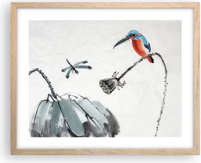 Produktbild von Gerahmtes Poster - Rahmen in heller Eiche - Libelle Vogel Blume - 50x40 cm - Wand Bild - Wanddeko - Wandbilder - Wandposter - Bilderrahmen - Bilder - Kunstdruck - Wandbild - P2NAA50x40-4361