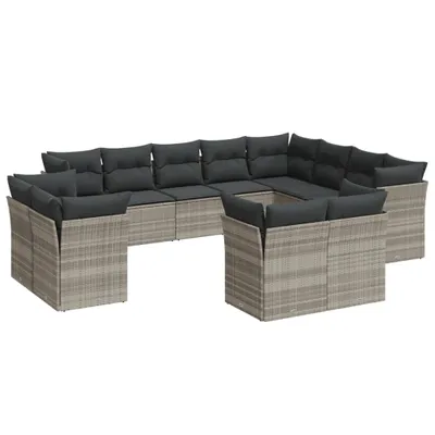 Produktbild von 12-tlg. Garten-Sofagarnitur mit Kissen Hellgrau Poly Rattan