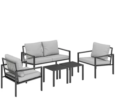 Produktbild von Gartenmöbel Set 4 Personen Wetterfest Balkonmöbel-Set mit 2er Sofa, Sessel Sitzkissen Beistelltisch