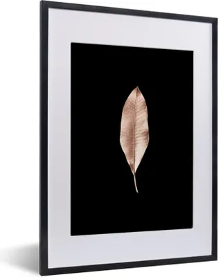 Produktbild von MuchoWow® MuchoWow® Gerahmtes Poster Roségold - Blätter - Schwarz 30x40 cm - Poster mit zchwarzem Bilderrahmen - Wandposter Schlafzimmer