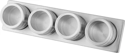 Magnetstreifen mit 4 Gewürzdosen, silber, 32 cm, zur Wandmontage