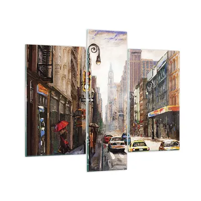 Produktbild von Bilder auf glas - 3 Teile - New York Aquarell - 95x80cm - Glasbilder - Wandbilder - Bilder - zum Aufhängen bereit - Wanddekoration aus Glas - Glas Bilder - Wandbild auf Glas - GCB95x80-4590