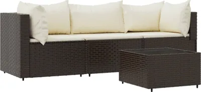 Produktbild von vidaXL 4-tlg. Garten-Lounge-Set mit Kissen Braun Poly Rattan