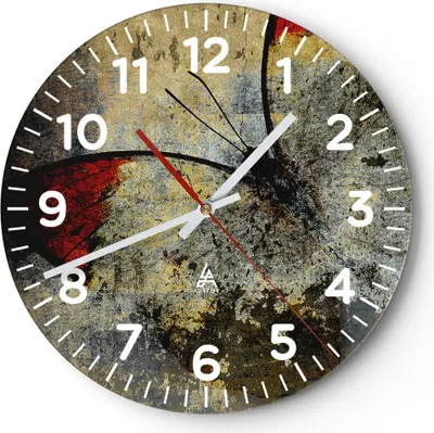 Produktbild von Wanduhr - Rund - Glasuhr - Schmetterling Abstraktion - 40x40cm - Schleichendes Uhrwerk - Lautlos - zum Aufhängen bereit - Dekoration Modern - Wanddekoration aus Glas - C4AR40x40-3678