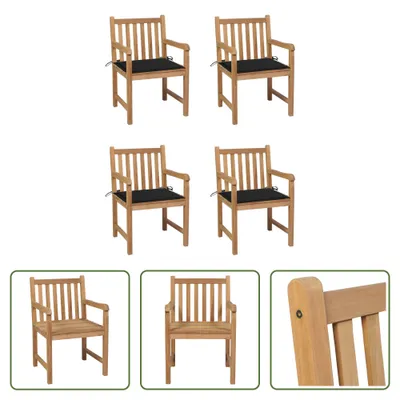 Produktbild von The Living Store Gartenstühle 4 Stk. mit Schwarzen Kissen Massivholz Teak