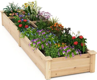 Image de Potager surélevé en bois avec 2 jardinières, 228 x 62 x 25 cm