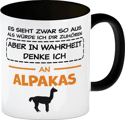 Produktbild von In Wahrheit denke ich an Alpakas Kaffeebecher Schwarz