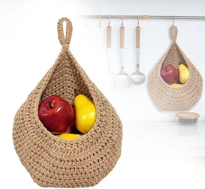 Obrázok produktu pre Ibenzoa® Ručne pletený závesný kôš z bavlnenej priadze, 35 x 30 cm – úložný a dekoratívny kôš do kuchyne a obývačky