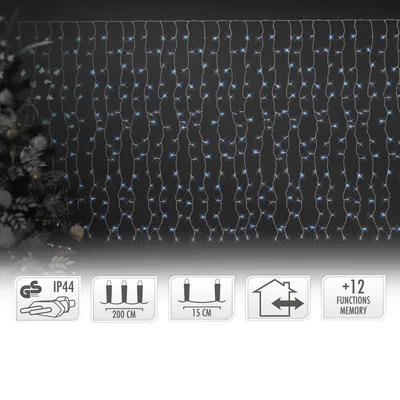 Produktbild von ECD Germany LED Lichtervorhang 2m 240 LEDs Kaltweiß 12 Funktionen Weihnachten Eiszapfen Lichterkette LED Lichterkettenvorhang Vorhang IP44 Innen/Außen