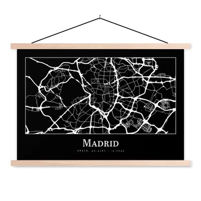 Produktbild von MuchoWow® Textilposter Madrid - Karte - Stadtplan 60x40 cm mit holzfarbenen Rahmen - Bilder