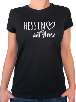 Produktbild von Huuraa Damen T-Shirt Hessin mit Herz XS Black Bio Baumwolle Fairtrade Damenshirt Geschenkidee