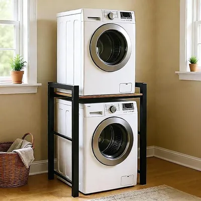 Produktbild von Waschmaschinenregal, Regal für Waschmaschine und Trockner –350kg Tragkraft, Waschmaschine Trockner Schrank mit 3 Einstellbaren HöHenverstellbares, Waschmaschinenschrank 95x105x65cm (Schwarz)
