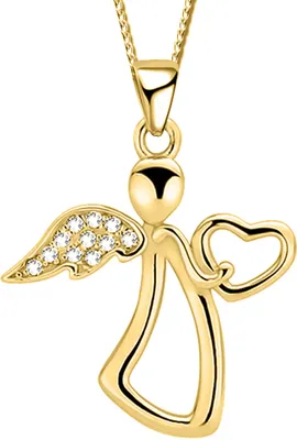 Produktbild von Halskette für Kinder 40cm Engel echt 925 Sterling Silber Kette mit Anhänger Schutzengel Echtschmuck Kinderkette Gold K802+Org