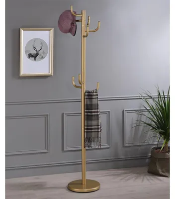 Immagine prodotto di Portaabiti MILA in metallo color oro, pratico appendiabiti con 8 ganci. Elegante porta cappelli dal design senza tempo, con base circolare
