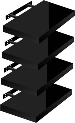 Immagine prodotto di Set di 4 mensole sospese da parete | Colore: nero | Dimensioni: 40x22,9x3,8 cm