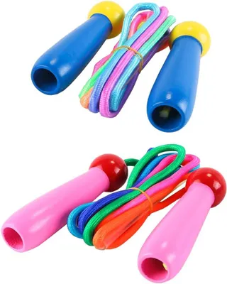 Productafbeelding van Springtouw 2.4 m, 2 stuks, houten handvat, voor buiten spelen