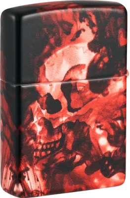 Obrázek produktu pro Zippo Color 540° Spooky Skulls 60006837 benzínový zapalova? motiv lebky matná ?ervená