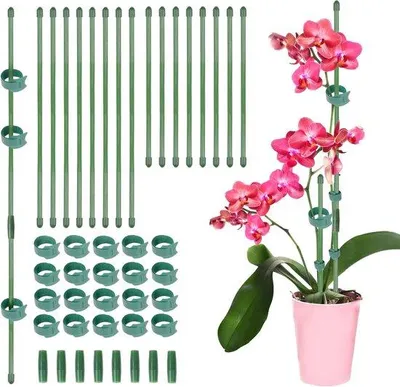 Produktbild von Famanu Pflanzenstütze Set mit Bindern, Blumenstütze und Kletterhilfe für Orchideen und Zimmerpflanzen