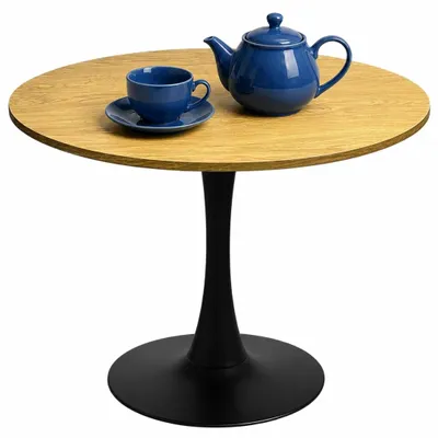 Obrázok produktu pre Okrúhly jedálenský stôl VICTORY SLIM Ø 70 cm | Jemný kuchynský stôl z tmavého dreva a dymu | Moderný konferenčný stolík Industrial Loft Dark Wood