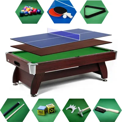 Obrázok produktu pre Biliardový stôl Vip Extra 9 FT višňovo/zelený s nadstavcom ping-pong/doska