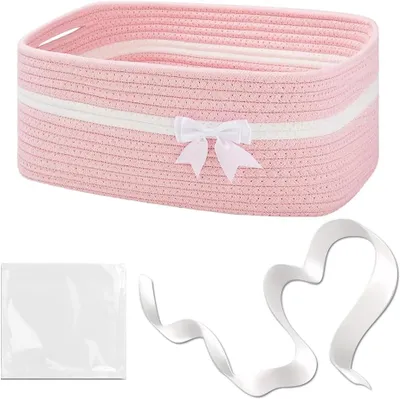 Immagine prodotto di Cesto intrecciato, rosa, 34 x 15 x 25 cm, ideale per la cameretta dei bambini