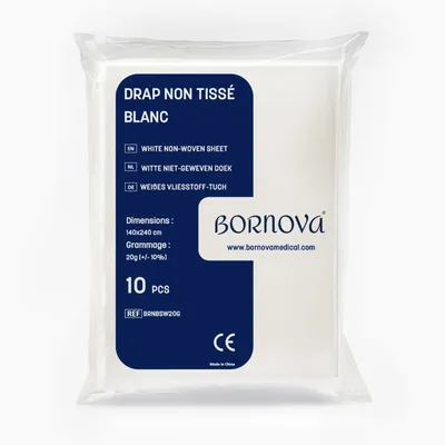 Produktbild von BORNOVA Einweg-Untersuchungstuch 140×240 cm – Weiß – Vliesstoff 20 g/m² – Medizinisches Einmal-Betttuch – 10 Stück