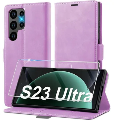 Image de Étui en cuir rabattable pour Samsung Galaxy S23 Ultra 5G, avec film de protection, couleur violet