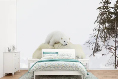 Produktbild von MuchoWow® Fototapete für Wohnzimmer oder Schlafzimmer Wandtapete Vinyl Motivtapete Eisbär - Schnee - Baum - 420x280 cm - Zimmer für Kinder