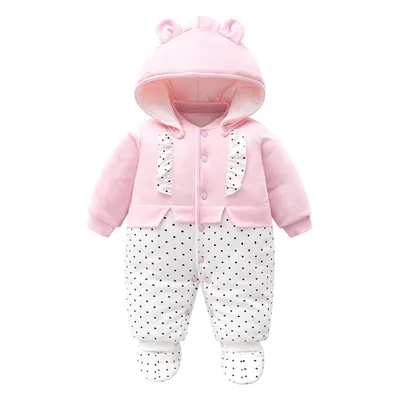 Obrázok produktu pre Baby Dievčenské overalky Zimná kombinéza s kapucňou Kombinéza Bavlna Odnímateľná čiapka Oblečenie Ružová kombinéza s dlhým rukávom Darček (Ružová-A, 6-9 mesiacov)