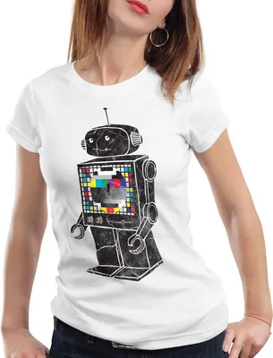 Produktbild von style3 Sheldon Testbild Roboter T-Shirt Damen, Farbe:Weiß, Größe:M