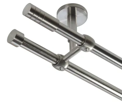 Produktbild von Gardinenstange Set Edelstahl Look Metall Ø 16mm Deckenbefestigung 2-lauf Zylinder, Länge wählbar D21 E28 E16