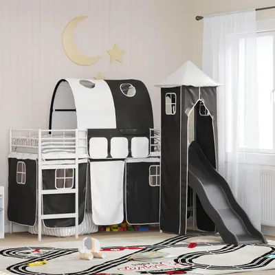 Immagine prodotto di Letto a castello per bambini, struttura bianca e nera, dimensioni 75 x 190 cm, in metallo
